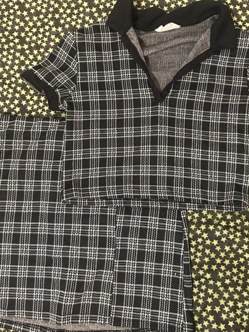 Women’s Black & White Plaid Short-Sleeve top & mini skirt set
